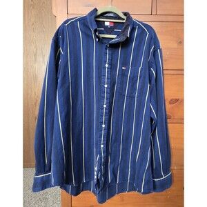 Tommy Hilfiger Striped Mens XL Button Down Shirt Blue Yellow Long Sleeve Classic